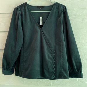 NWT Madewell forest green corduroy semi-wrap top. Size S.